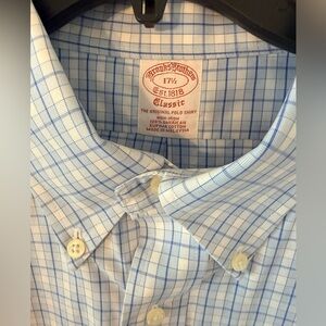 Brooks Brothers Men’s Classic Polo Shirt Plaid Blue Non-Iron Supima Cotton 17½